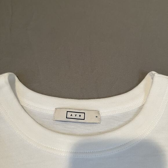 AYR 100% Pima Cotton Crew Neck Cropped Boxy T-Shirt Size Small White - Picture 3 of 6